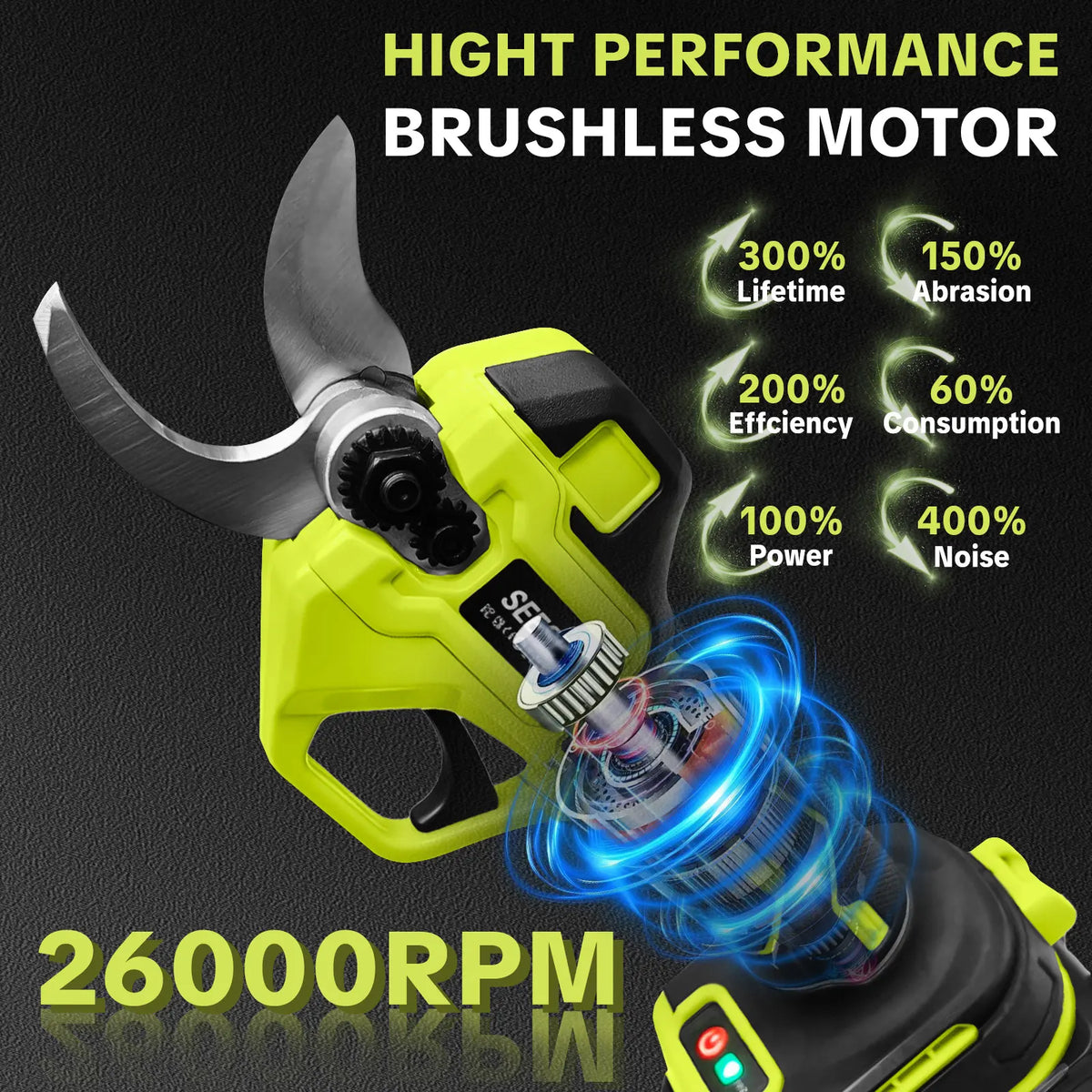 SEESE Electric Pruning Shears for Gardening: 1.25" Cutting Cordless Power Pruner, Brushless Motor, Dual21V Battery for Tree &amp; Flowertrimming