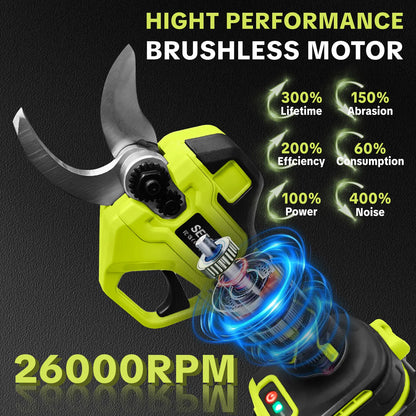 SEESE Electric Pruning Shears for Gardening: 1.25" Cutting Cordless Power Pruner, Brushless Motor, Dual21V Battery for Tree & Flowertrimming