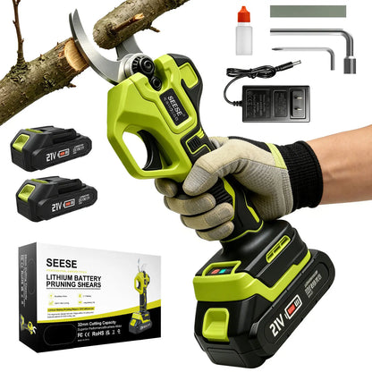 SEESE Electric Pruning Shears for Gardening: 1.25" Cutting Cordless Power Pruner, Brushless Motor, Dual21V Battery for Tree & Flowertrimming