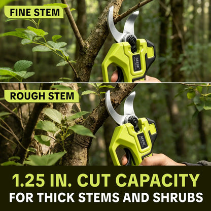 SEESE Electric Pruning Shears for Gardening: 1.25" Cutting Cordless Power Pruner, Brushless Motor, Dual21V Battery for Tree & Flowertrimming